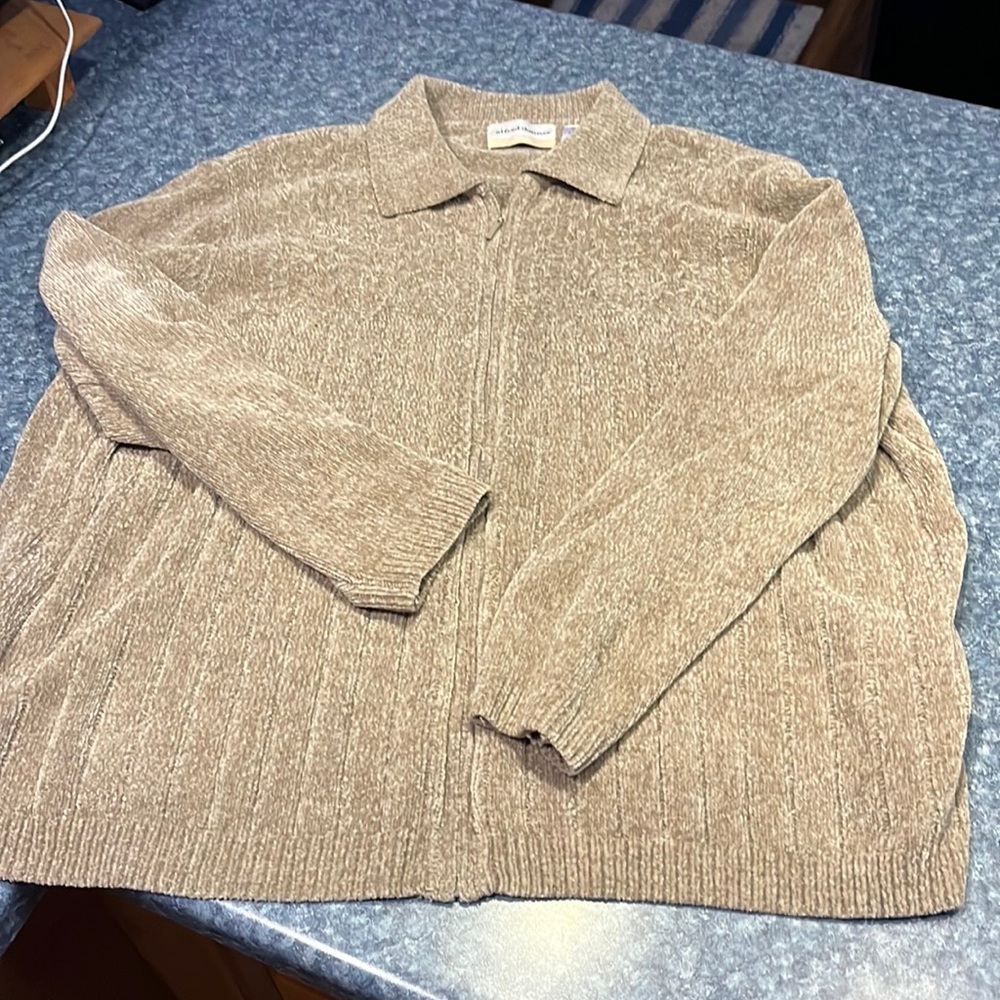 Alfred Dunner 3X tan fully front zipper cardigan